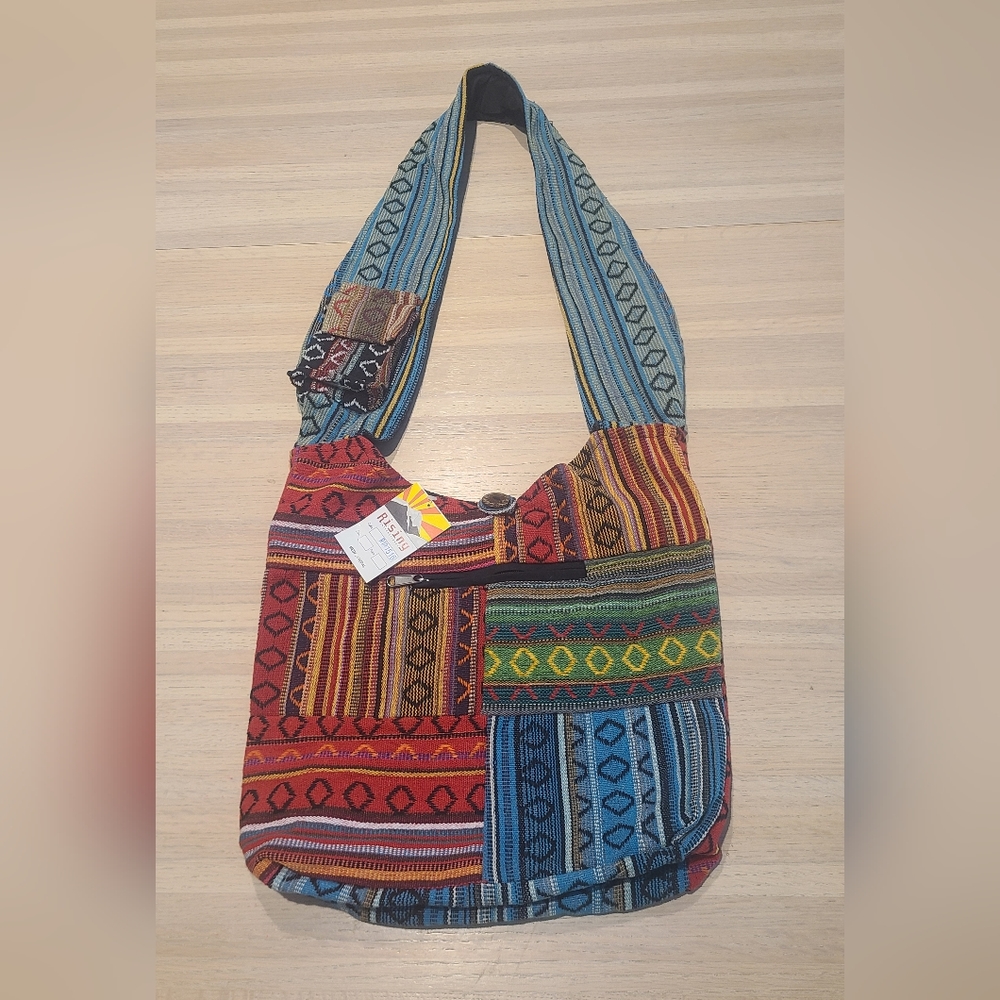 Rising International Tribal Multi-Colored XL Sling Hobo Crossbody Bag NWT